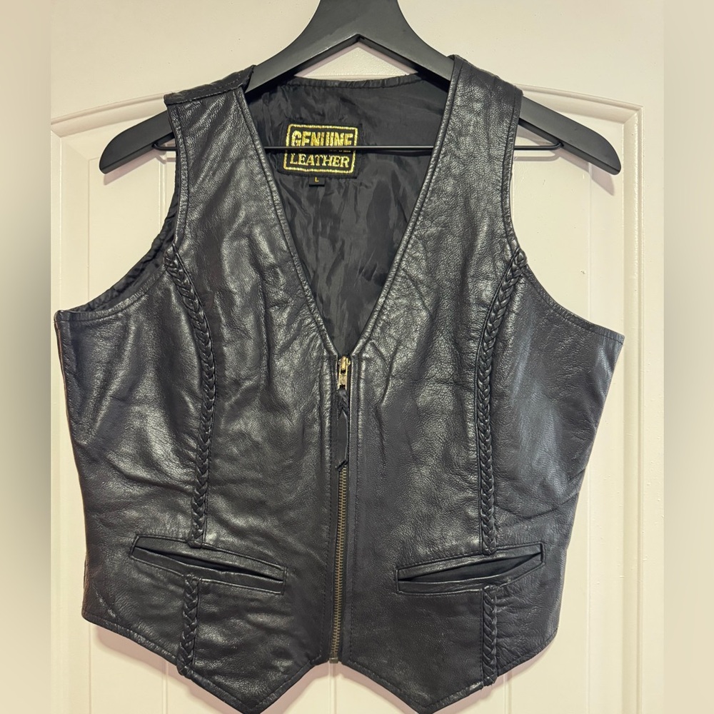 Black Leather Vest with Zipper